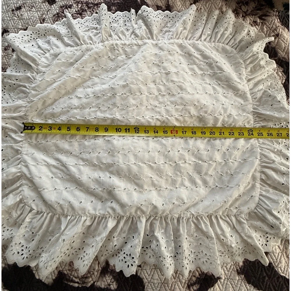 Vintage White Eyelet Lace Ruffled Pillow Shams Pair Standard Size Cottagecore